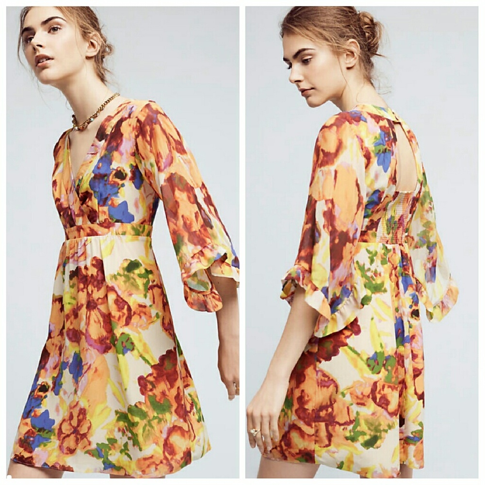 (Anthropologie) Deloria Printed Silk Dress